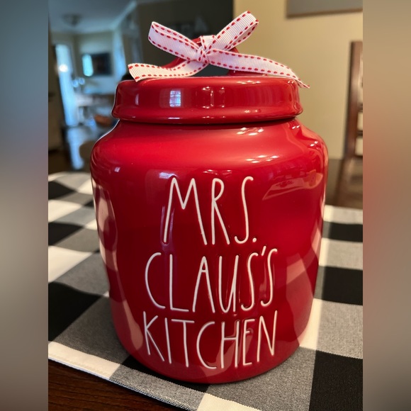 Rae Dunn Large Red Mrs Claus’s Kitchen Cookie Jar - Picture 3 of 10